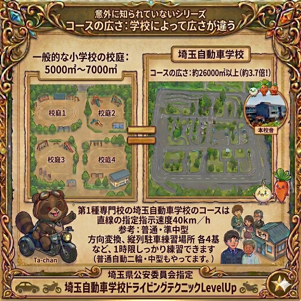 埼玉自動車学校、教習コースについて県内屈指の広いコース